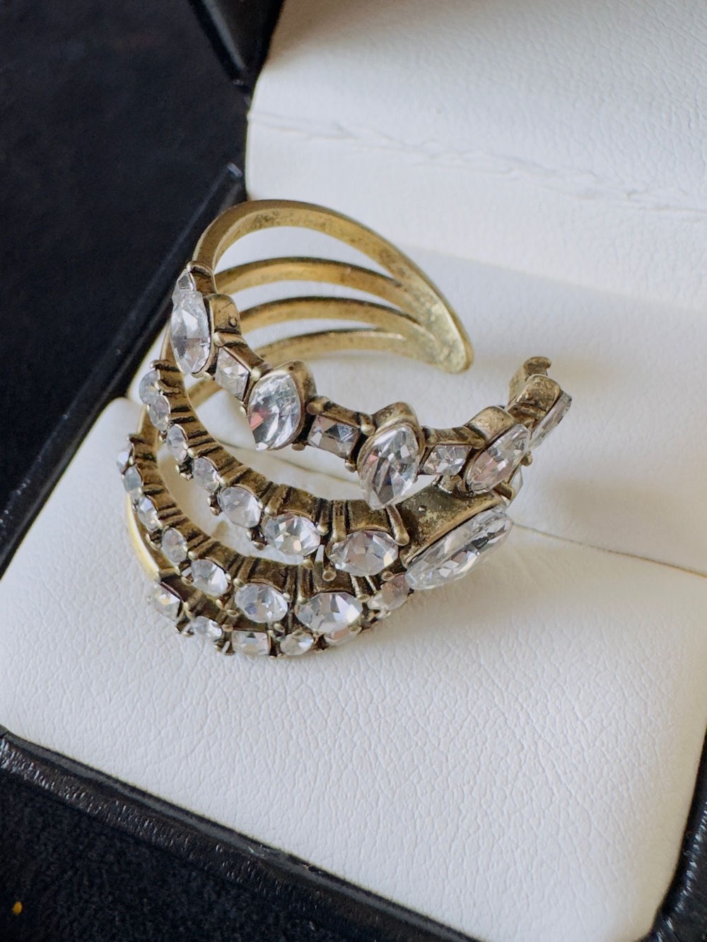 Gold-Tone Crystal Open Cuff Ring - Clear Stones
